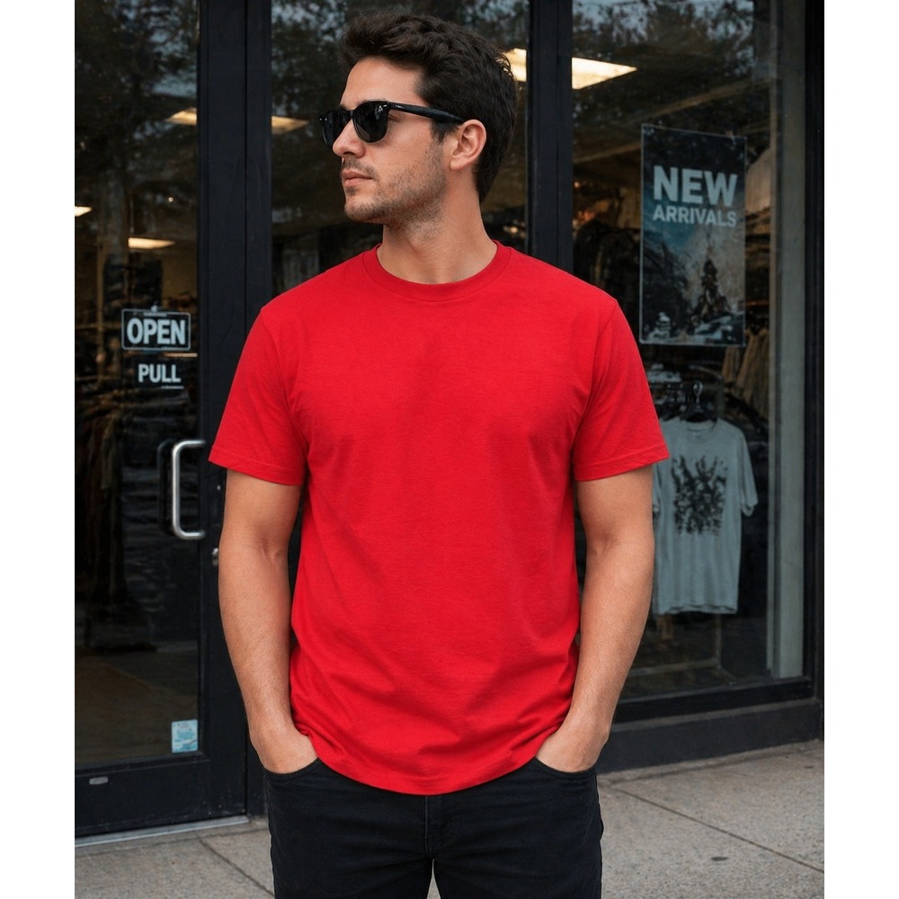 Gildan Heavy Cotton‎ Mens XL Red Short Sleeve Crew Neck T-Shirt Basic Solid Tee